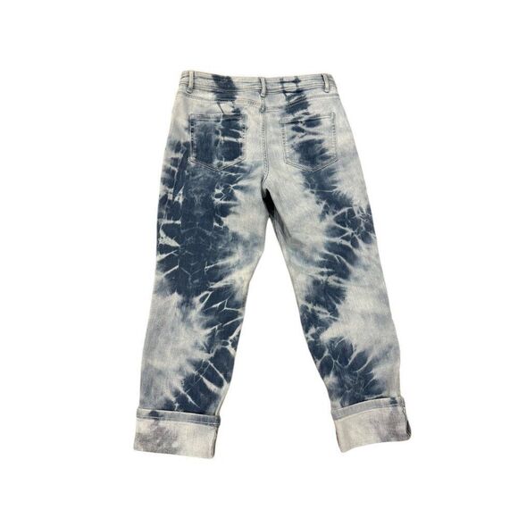J. Jill Tie Dye Blue Ikat High Rise Cuffed Cropped Jeans Sz 10 - Picture 6 of 7